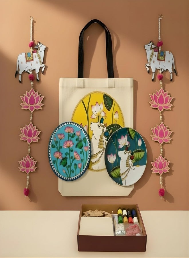 The brown box® 3-in-1 Pichwai Art Kit for Adults | Create Door Hangings, MDF Paintings & Pichwai Tote Bag | Traditional Rajasthan Folk Art DIY Set for Art Therapy, Corporate Craft & Gifting - Image 1